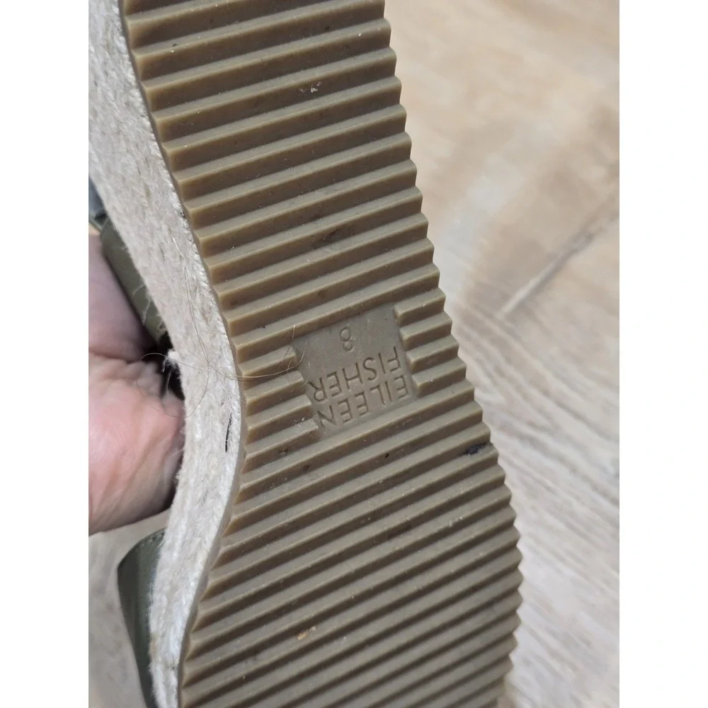 EILEEN FISHER Women's Size 8 Olive Green Leather‎ Espadrille Wedge Sandals